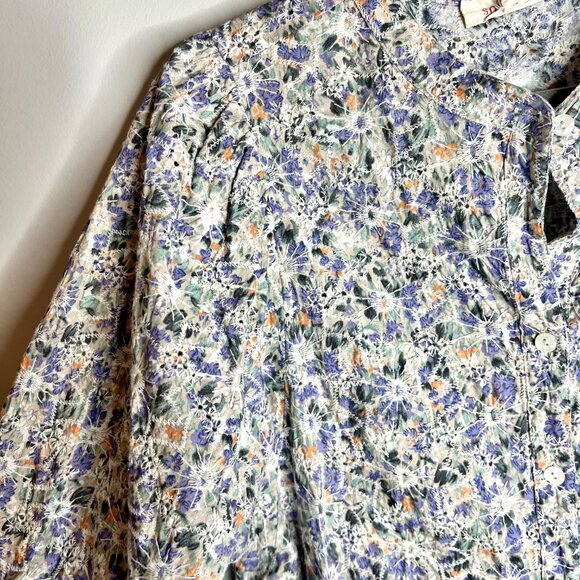 Solitaire Heavily Embroidered Floral Button-Up Long Sleeve Top Western Boho XL - Picture 3 of 5